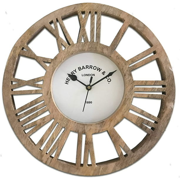 Battery Operated Bronze, 10in 10 Inch Silent Non-Ticking Wall Clock for Living Room Decor Vintage Round Rustic Farmhouse Wooden Clock Decorative for Home Office Cafe Mystery Wooden Wall Clock 